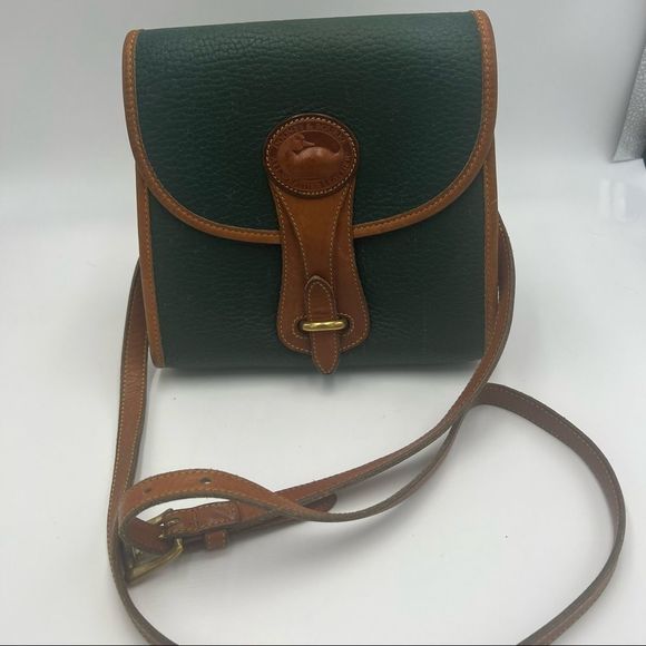 Dooney & Bourke Handbags - Vtg Dooney & Bourke AW Leather Essex Fir Green & Brown Leather Crossbody